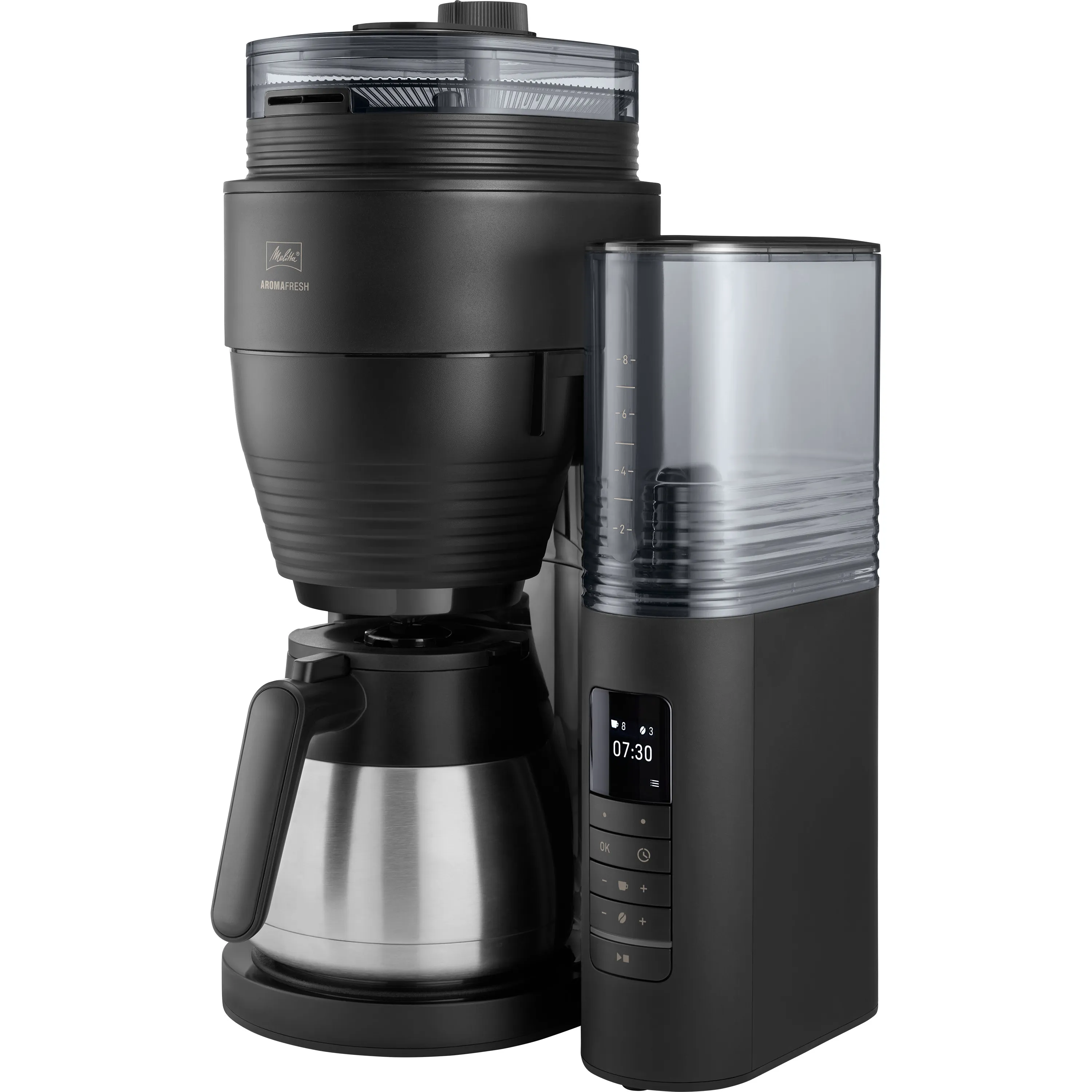 Melitta AromaFresh Therm Pro 8 cups Coffee Maker with Thermal Carafe with Grinder, Black