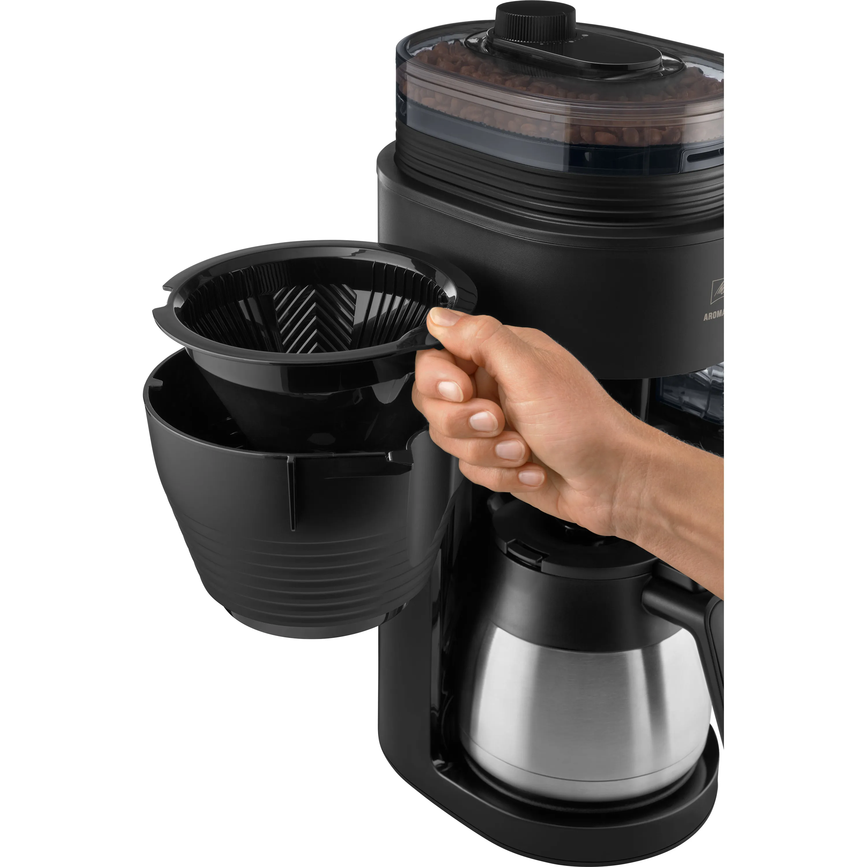 Melitta AromaFresh Therm Pro 8 cups Coffee Maker with Thermal Carafe with Grinder, Black
