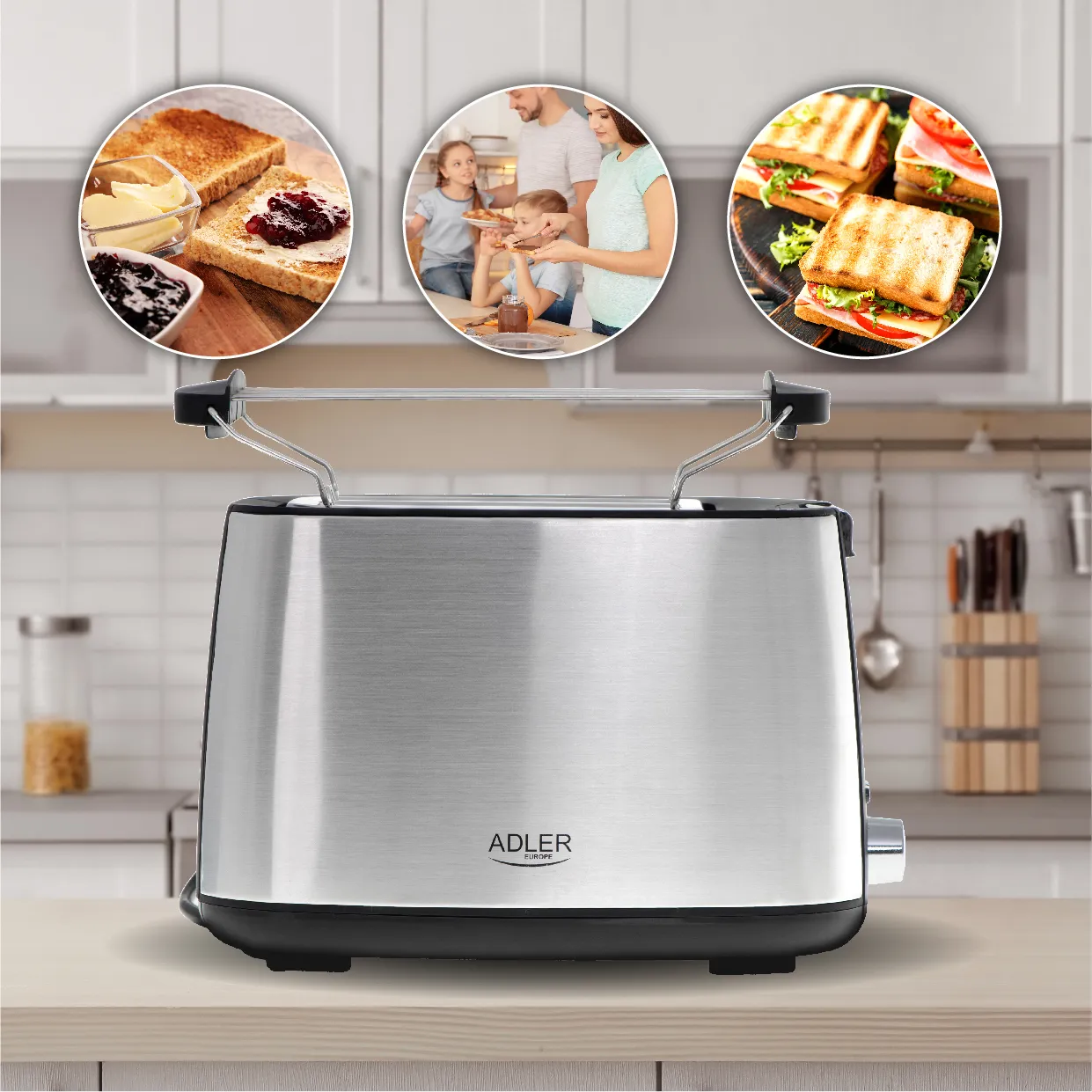 Adler AD 3214 Toaster 2-Slice 900 W Stainless steel Silver