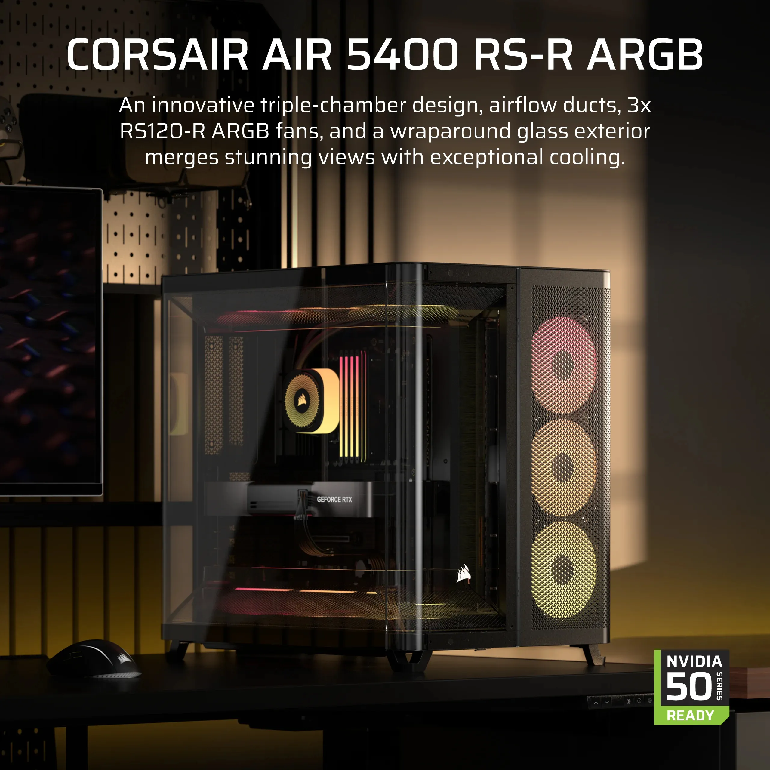 Corsair AIR 5400 RS-R ARGB Midi-Tower Case with window and RGB lighting, Black
