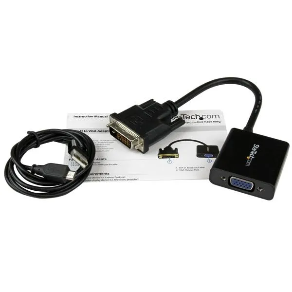 StarTech DVI-D to VGA Active Adapter Converter Cable - 1080p -adapteri, Musta