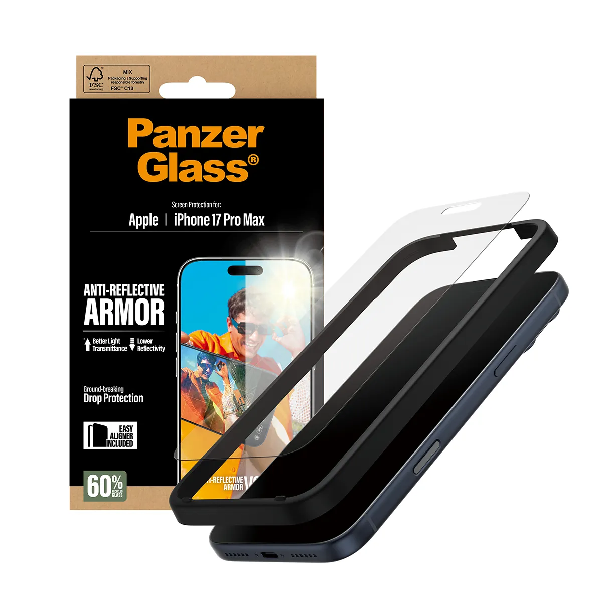Panzerglass iPhone 17 Pro Max -n&auml;yt&ouml;nsuoja, Anti-Reflective Armor