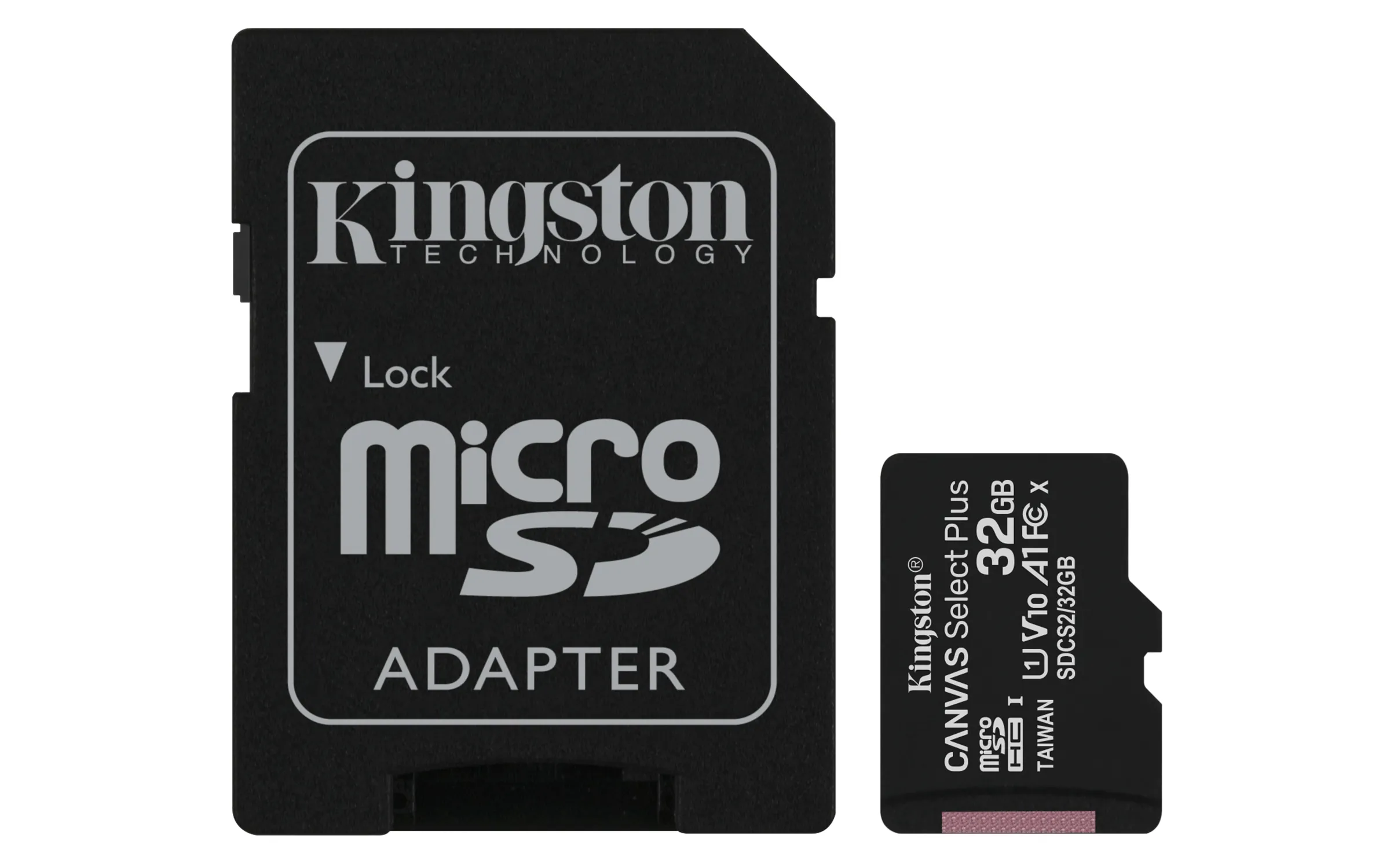 Kingston Canvas Select Plus 32GB MicroSDHC UHS-I V10 A1 card with SD adapter, 2-pack, Black
