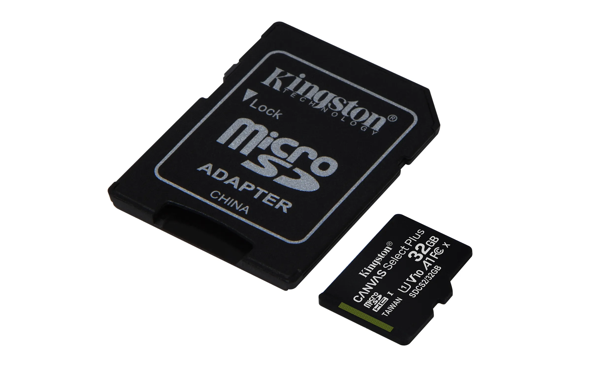 Kingston Canvas Select Plus 32GB MicroSDHC UHS-I V10 A1 card with SD adapter, 2-pack, Black