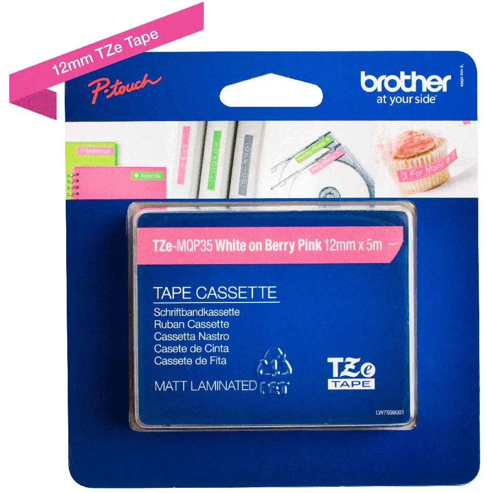BROTHER TZEMQP35 12 WHITE ON PINK MATT