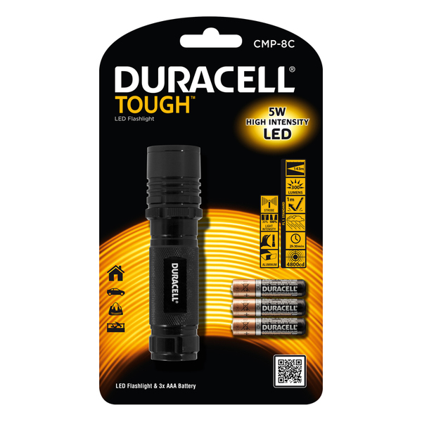 DURACELL Tough Compact PRO CMP-8C, taskulamp., 300lm, 143m, alu, musta