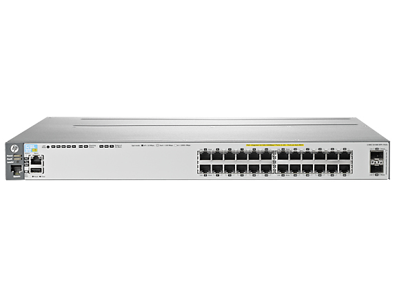 HPE Switch 3800-24G-PoE+-2SFP+ Layer3 Switch - 24x 10/100/1000T PoE+ portia (30w) + 2x 1GbE/10GbE SFP+ porttia (PoE Budjetti 720 W). 1x pinoamismoduli paikka.