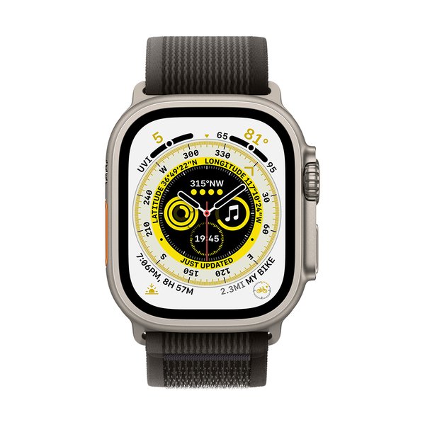 Apple Watch 49mm - Trail-ranneke, Musta/Harmaa (M/L)