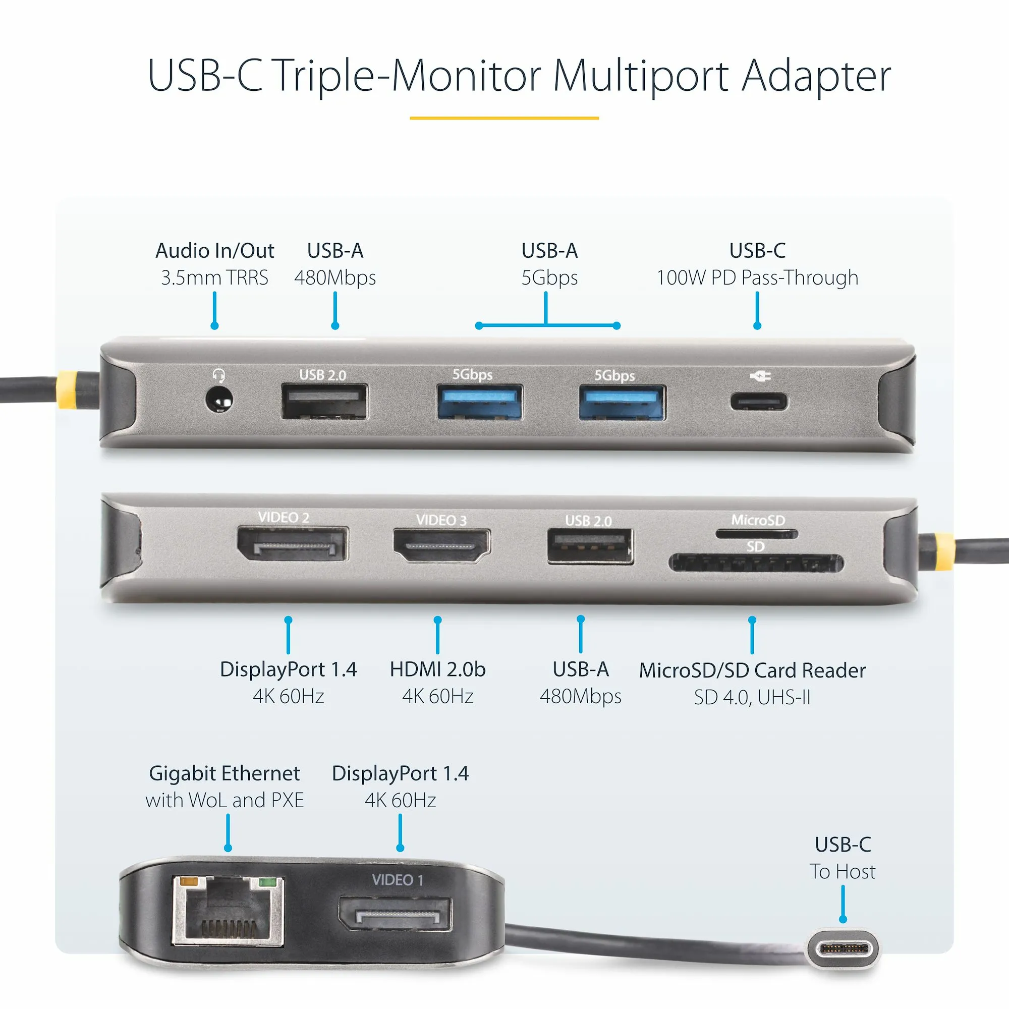 Startech USB-C Triple-Monitor Multiport -sovitin