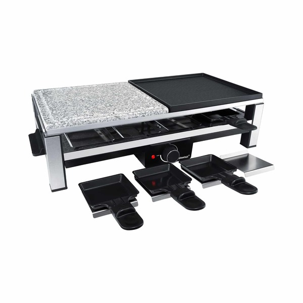 Steba Multi-Raclette RC 108 8 hengen s&auml;hk&ouml;k&auml;ytt&ouml;inen p&ouml;yt&auml;raclettegrilli, musta ja ruostumaton ter&auml;s, 2000 W