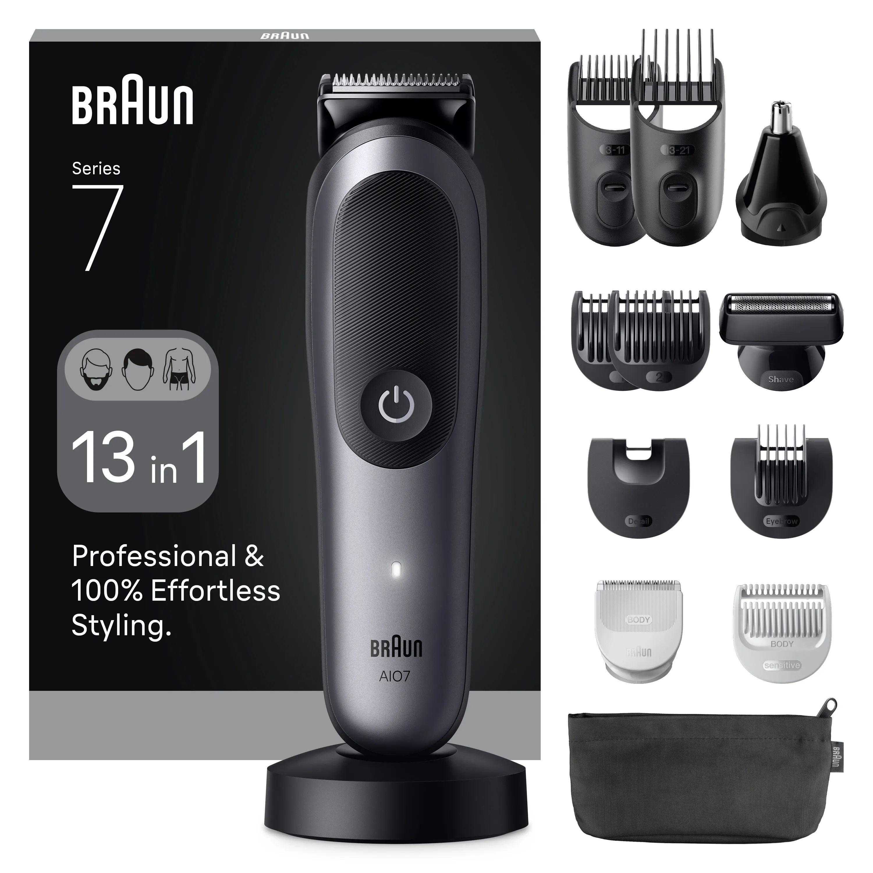 Braun All-in-One Series 7 AIO7560 m&auml;rk&auml;- ja kuiva-ajoon -parranajosetti, harmaa