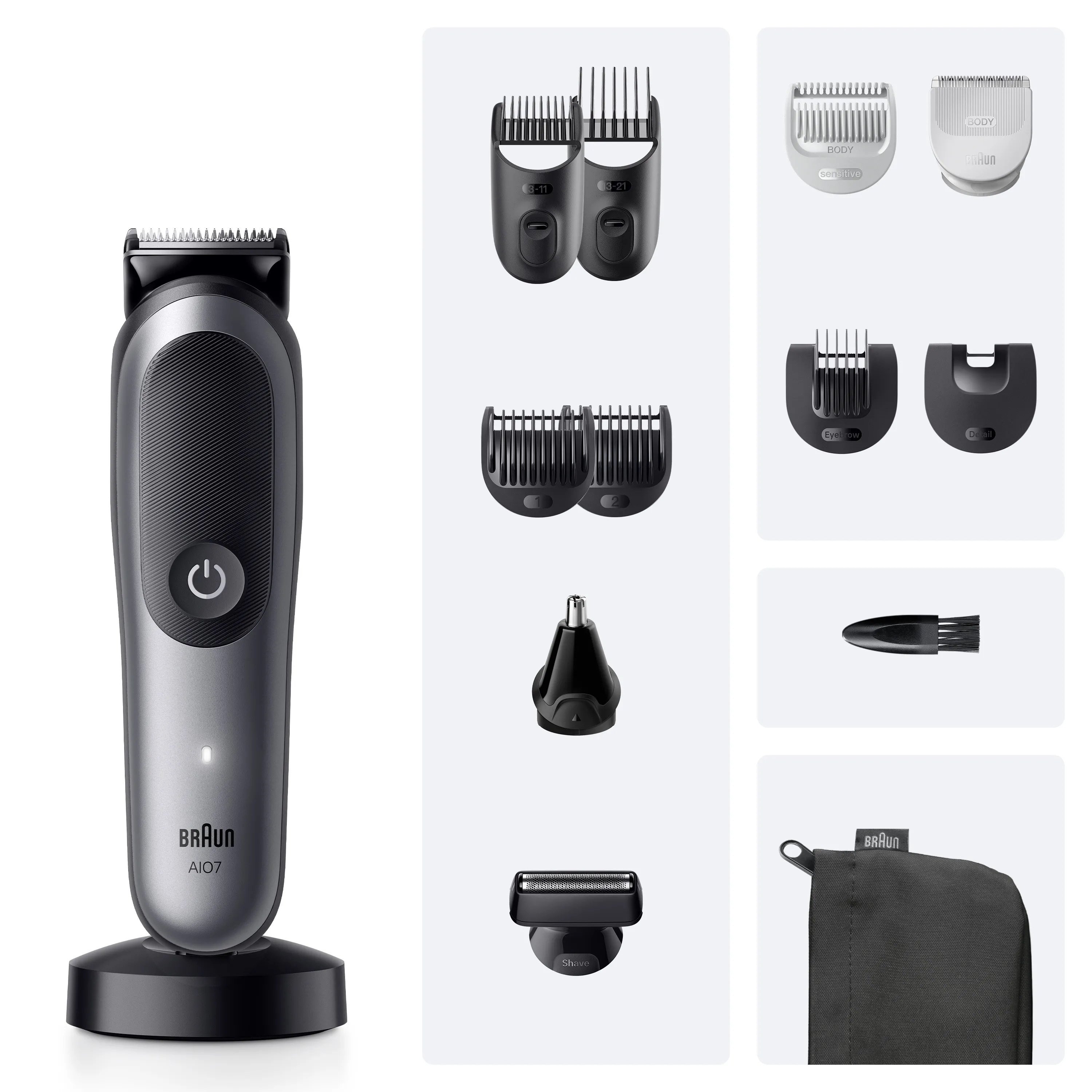 Braun All-in-One Series 7 AIO7560 m&auml;rk&auml;- ja kuiva-ajoon -parranajosetti, harmaa
