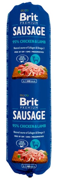 Brit Premium Sausage Chicken and Lamb, Wet food for dogs, Adult, 800g