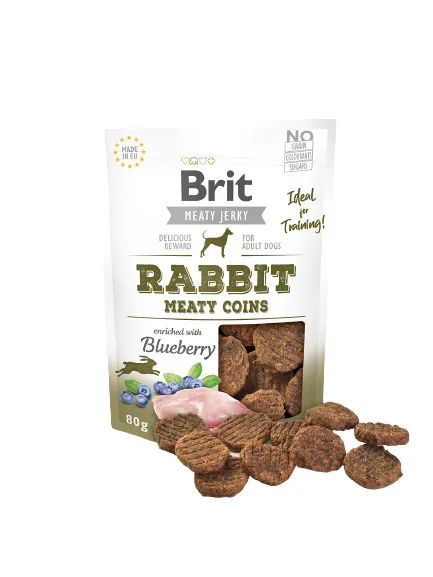 Brit Meat Jerky Coins Rabbit, Adult, Grain Free, Sugar Free, 80g