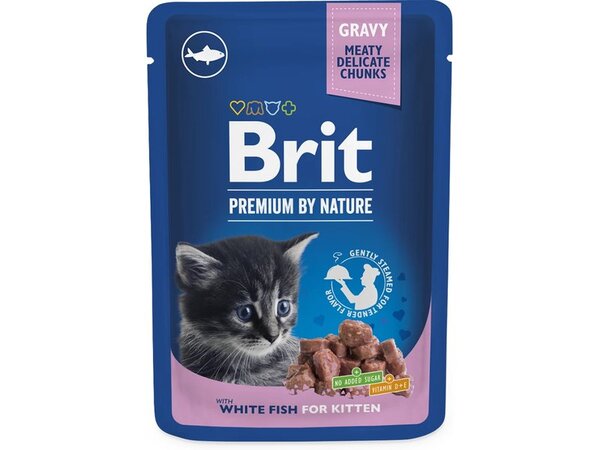 Brit Premium by Nature Kitten White Fish in Gravy, V&aring;tfoder f&ouml;r katt, 100 g