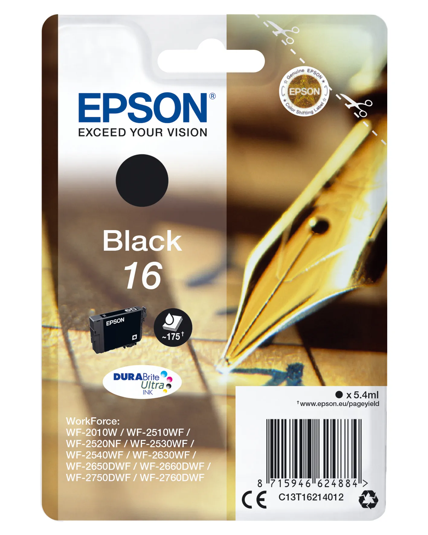 Epson 16 -mustekasetti, 5.4 ml, musta