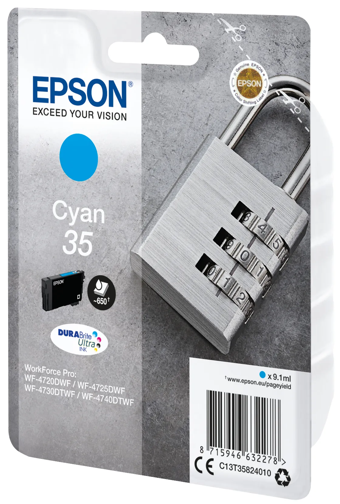 Epson 35 - 9.1 ml - sinivihre&auml; - alkuper&auml;inen - mustepatruuna malleihin WorkForce Pro WF-4720, WF-4720DWF, WF-4725DWF, WF-4730, WF-4740, WF-4740DTWF