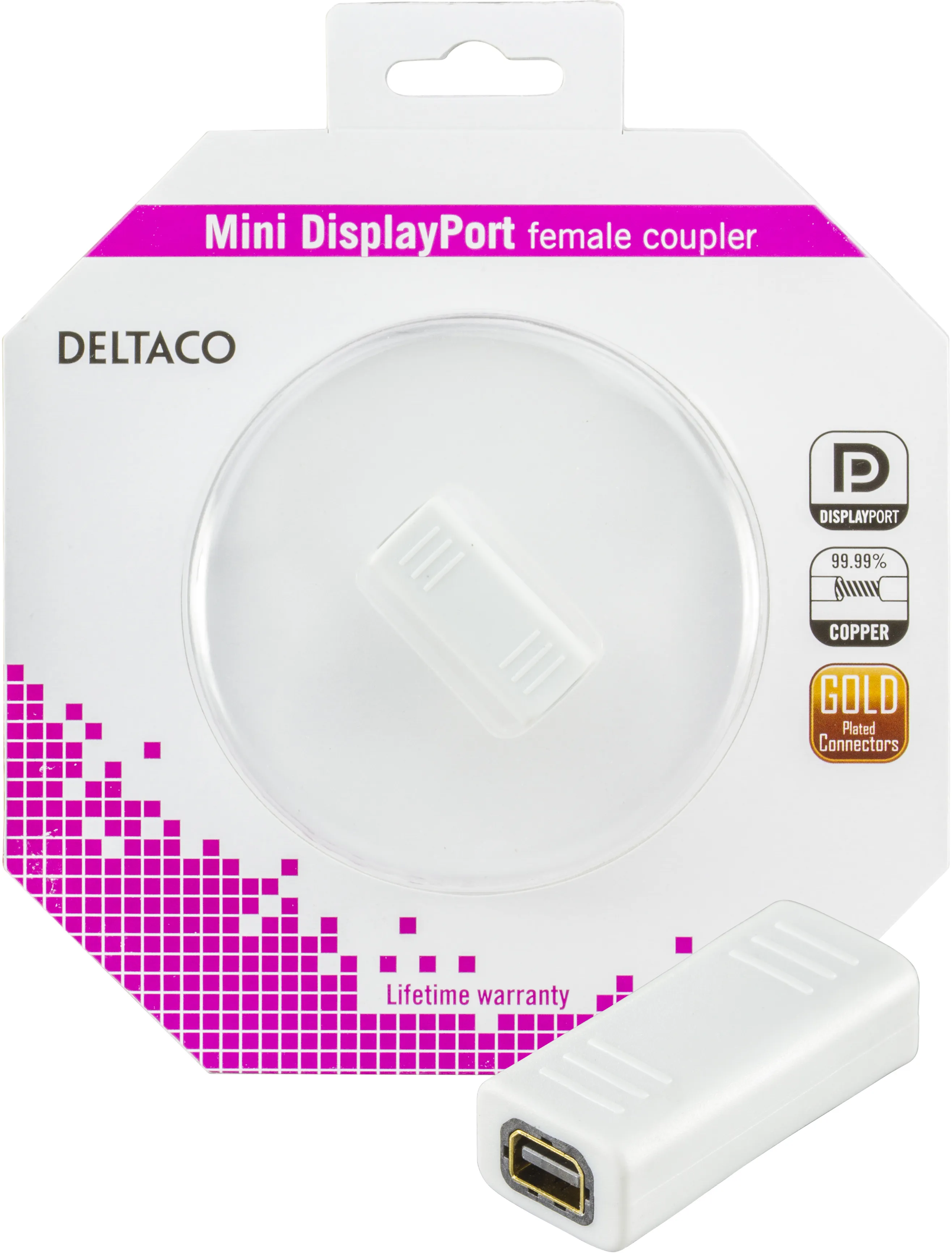 DELTACO jatke mini DisplayPortille, na-na, valk