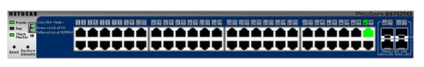 NETGEAR PROSAFE GS752TXS GIGABIT STACKABLE SMART SWITCH. 48 10/100/1000 Mbps switching ports &amp; 4-10Gbps SFP+ slots for uplink or stacking. Web-browser managemen