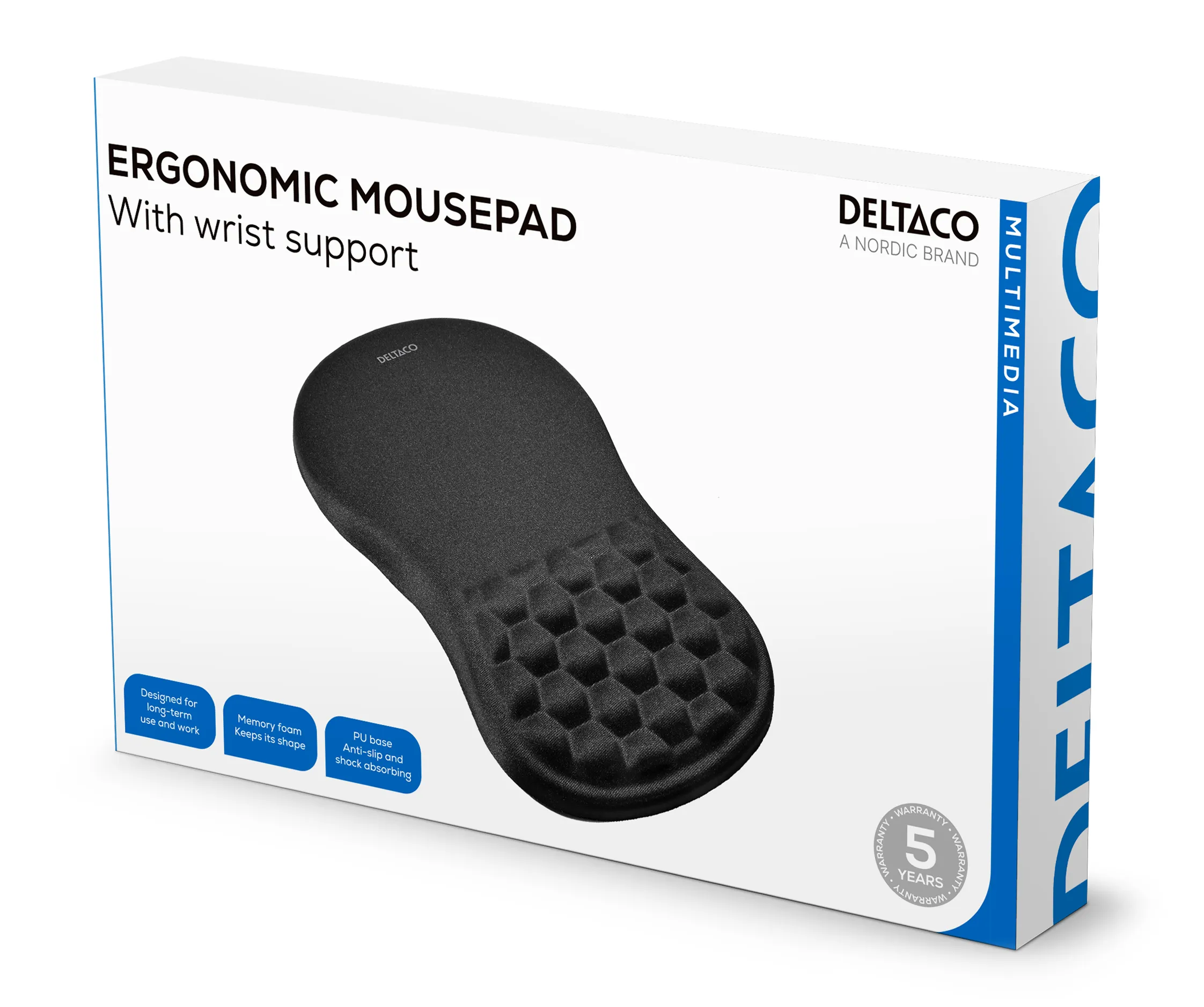 Deltaco -ergonominen hiirimatto rannetuella