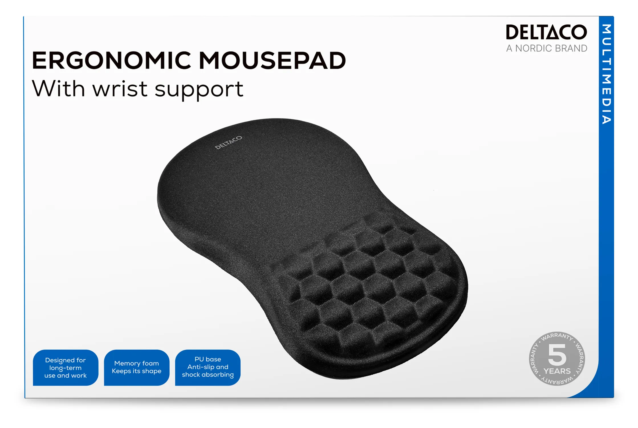 Deltaco -ergonominen hiirimatto rannetuella