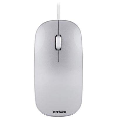 DELTACO optinen hiiri 1000 DPI, 1m piilokaapeli, USB, hop/valk