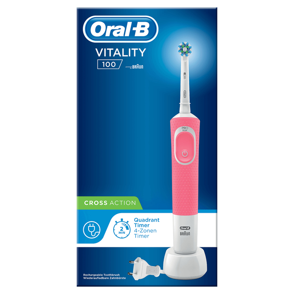 Oral-B VITALITY PINK CROSSACTION -s&auml;hk&ouml;hammasharja, Valkoinen, Vaaleanpunainen