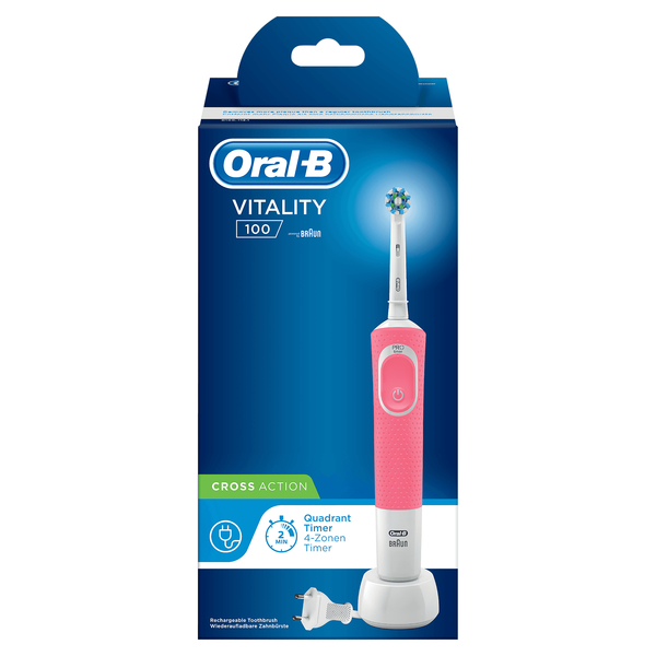 Oral-B VITALITY PINK CROSSACTION -s&auml;hk&ouml;hammasharja, Valkoinen, Vaaleanpunainen