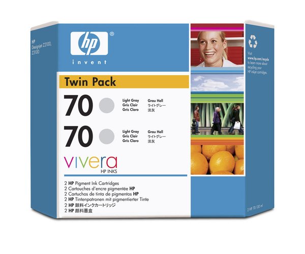 HP 70 Light Grey Ink Cartridge 2-pack - 2 ink cartridges 130 ml each, not for individual sale