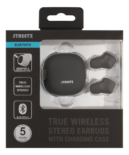 STREETZ True Wireless Stereo in-ear, IPX6, charge case, black