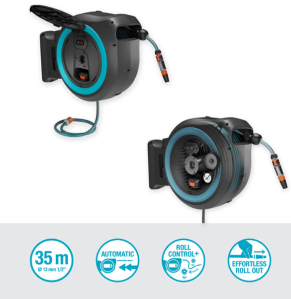 Gardena PowerRoll XL - wall-mounted hose box, 35 m Solo, turquoise