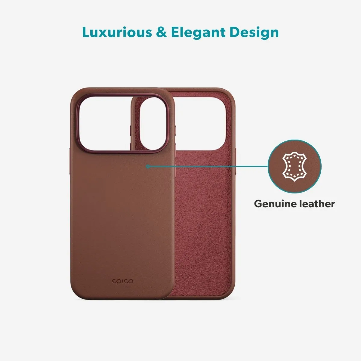 Epico Leather Pro Mag+ Case iPhone 17 Pro Qi2  &amp;  MagSafe Compatible, Brown