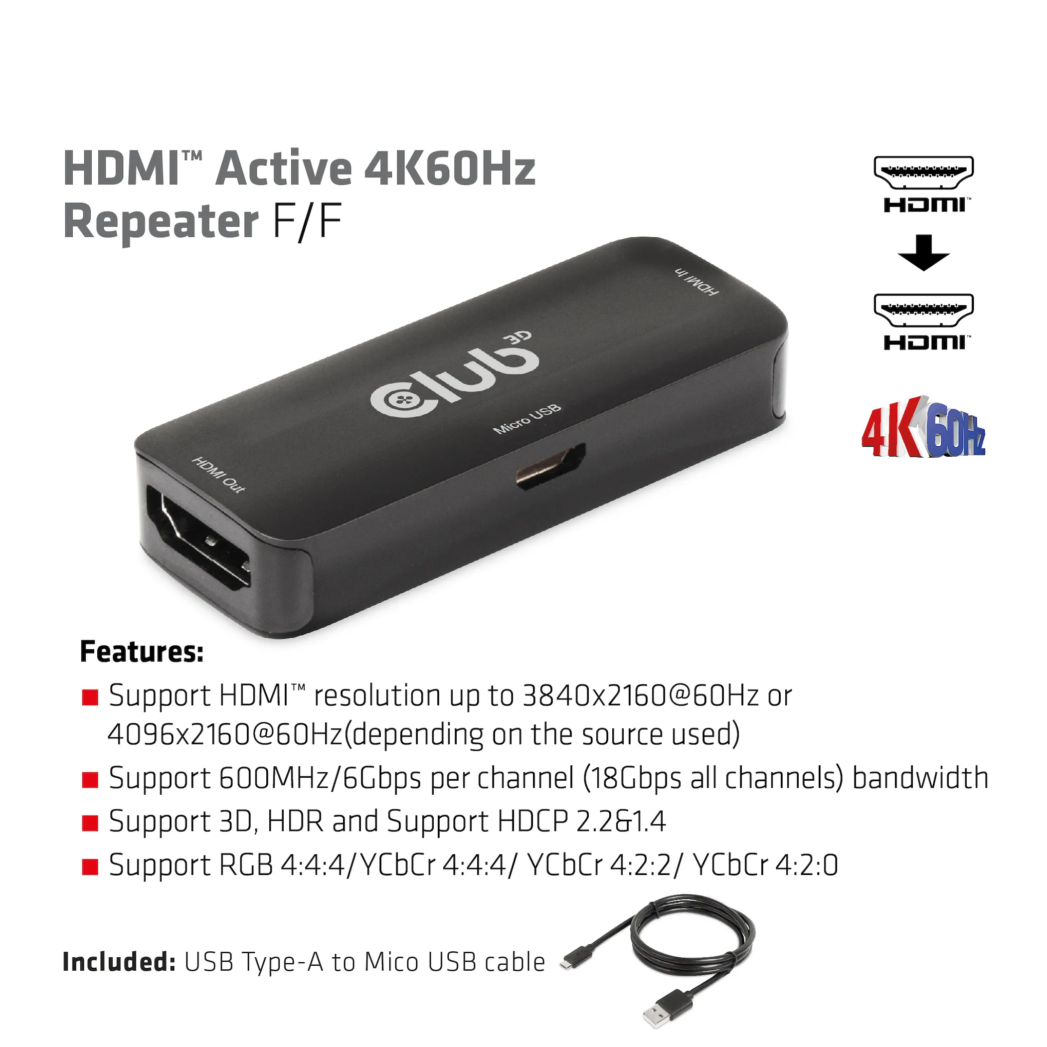 CLUB 3D CAC-1307 - HDMI-repeater, svart