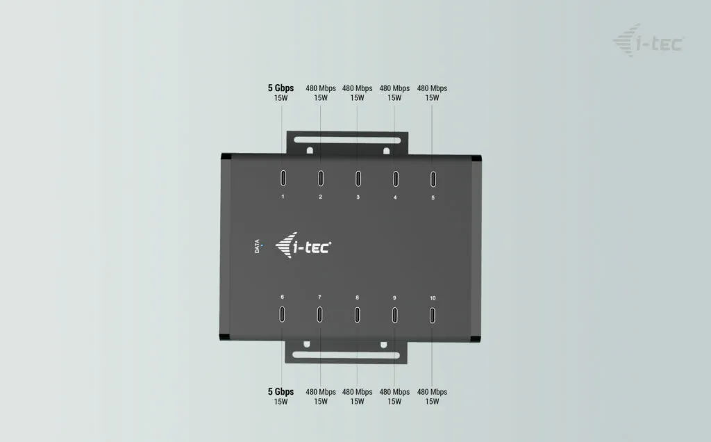 I-Tec 10xUSB-C 15W active w/180W power supply - laddningshub