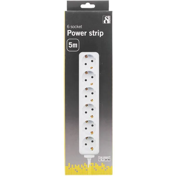 Deltaco GT-128 6 outlets Power Strip, 5 m, White