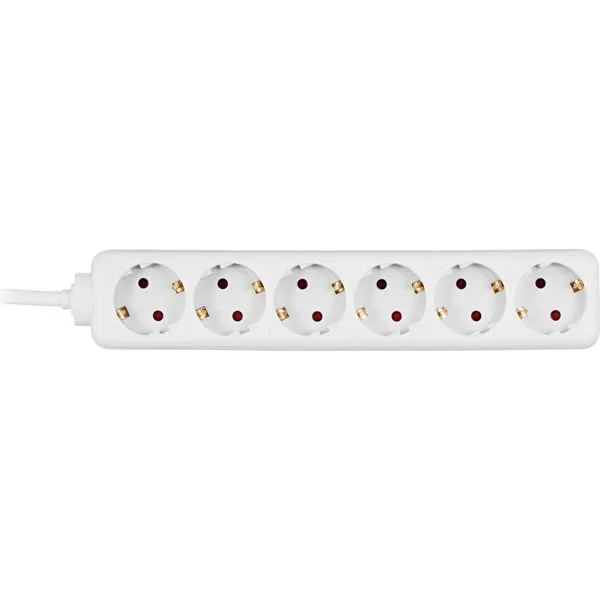 Deltaco GT-127 6 outlets Power Strip, 3 m, White