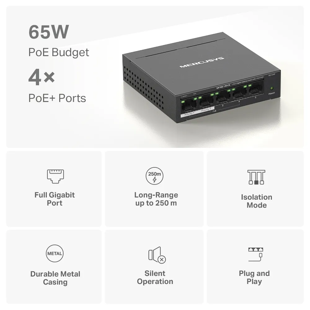 Mercusys MS105GP 5-Port Gigabit PoE+ - switch