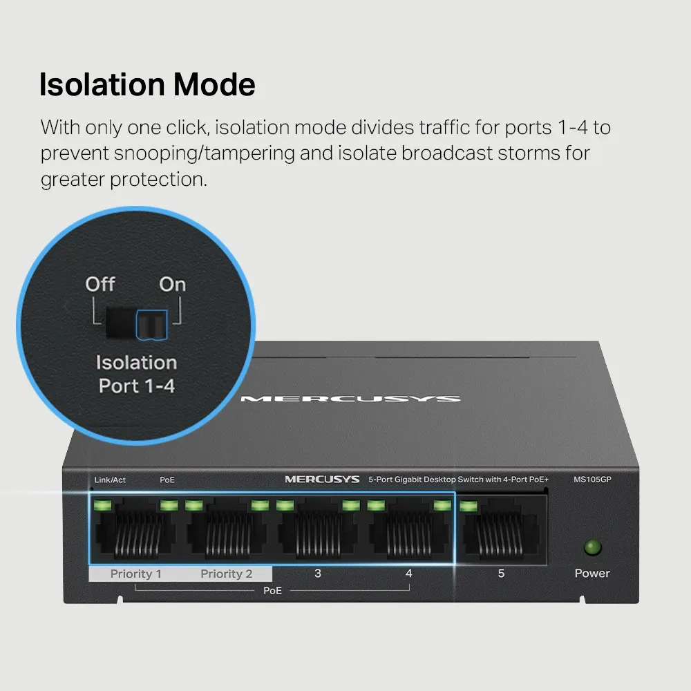 Mercusys MS105GP 5-Port Gigabit PoE+ - switch