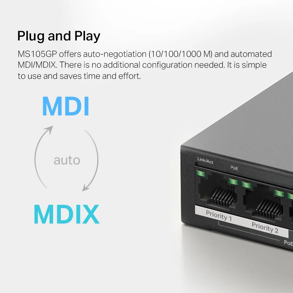 Mercusys MS105GP 5-Port Gigabit PoE+ - switch