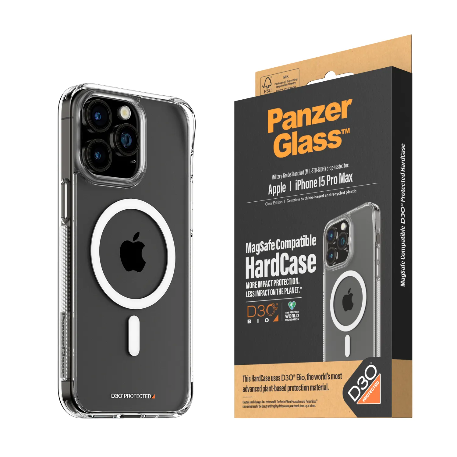 PanzerGlass iPhone 15 Pro Max HardCase MagSafe D3O -suojakuori, Läpinäkyvä
