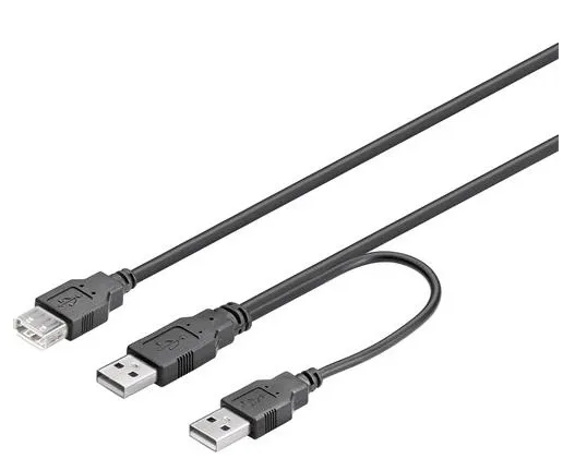 Deltaco USB-A (2x) - extension cable, 0.3 m, Black