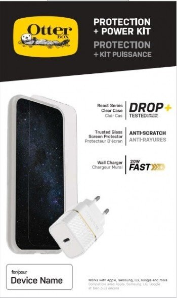 OTTERBOX BUNDLE KIT APPLE IPHONE SE (2ND GEN)/8/7 REACT CLEAR COVER + TRUSTED GLASS + EU USB-C WALL CHARGER 20W - WHITE