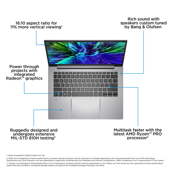 HP 14" ZBook Firefly G10. AMD Ryzen 7 PRO 7840HS, 2x16GB, 512GB SSD, Win 11 Pro - notebook, Silver