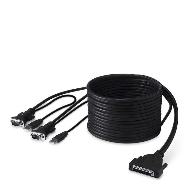 Belkin OmniView Dual Port Cable, USB - N&auml;pp&auml;imist&ouml; / video / hiiri (KVM) kaapeli - USB, HD-15 (uros) to 25-nastainen D-Sub (DB-25) (uros) - 3.7 m - molded - B2B