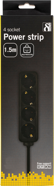 Deltaco GT-121 4-osainen jatkojohto, 1,5m, Musta