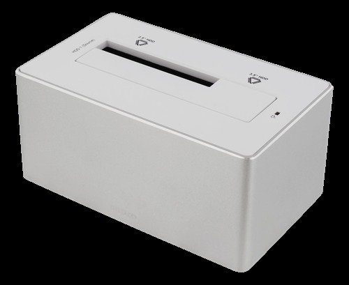 DELTACO dockningsstation f&ouml;r 1xSATA HDD, USB 3.0, max 4TB, silver/vit