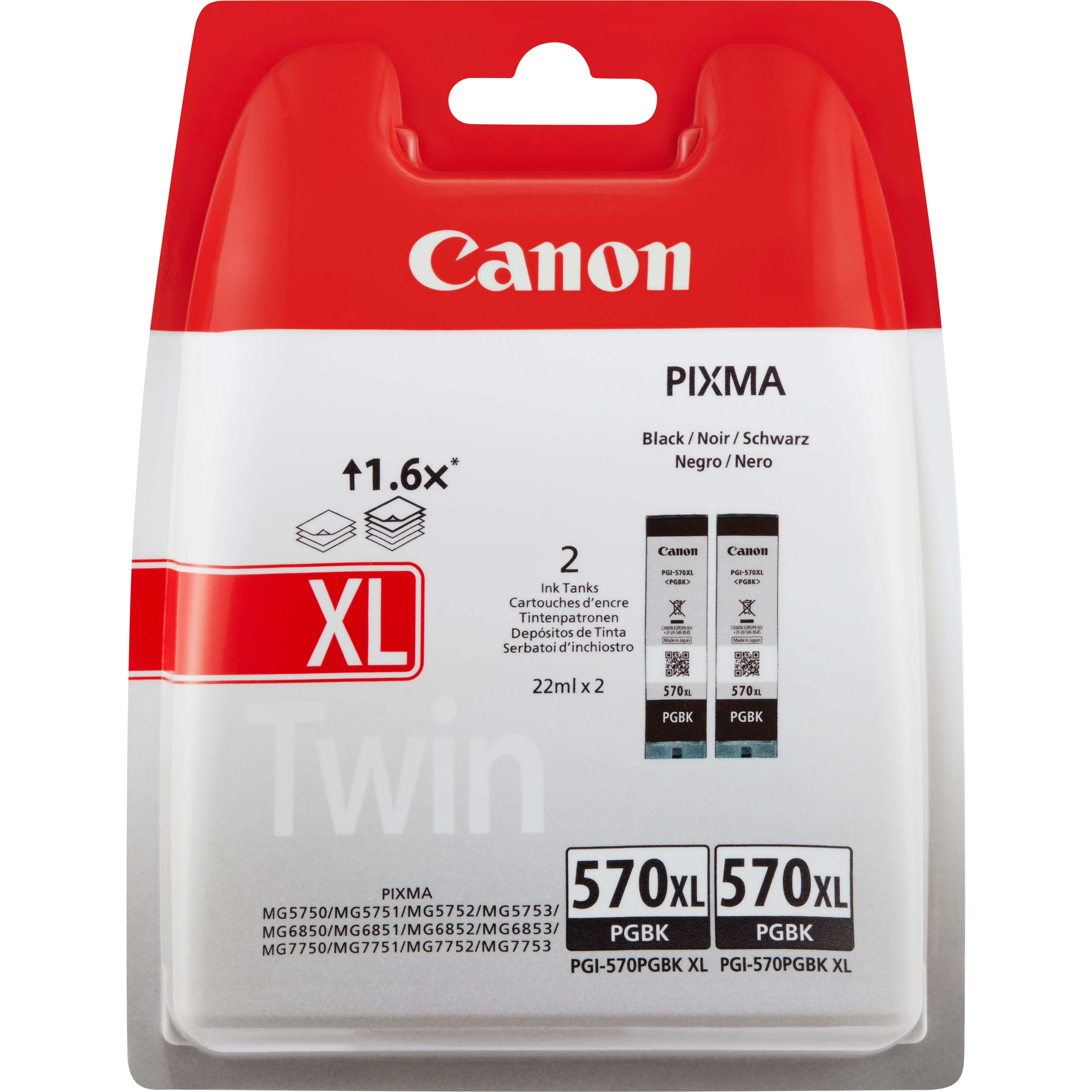 Canon PGI-570XL Ink cartridge kit, 22 ml, Black, 2 pcs