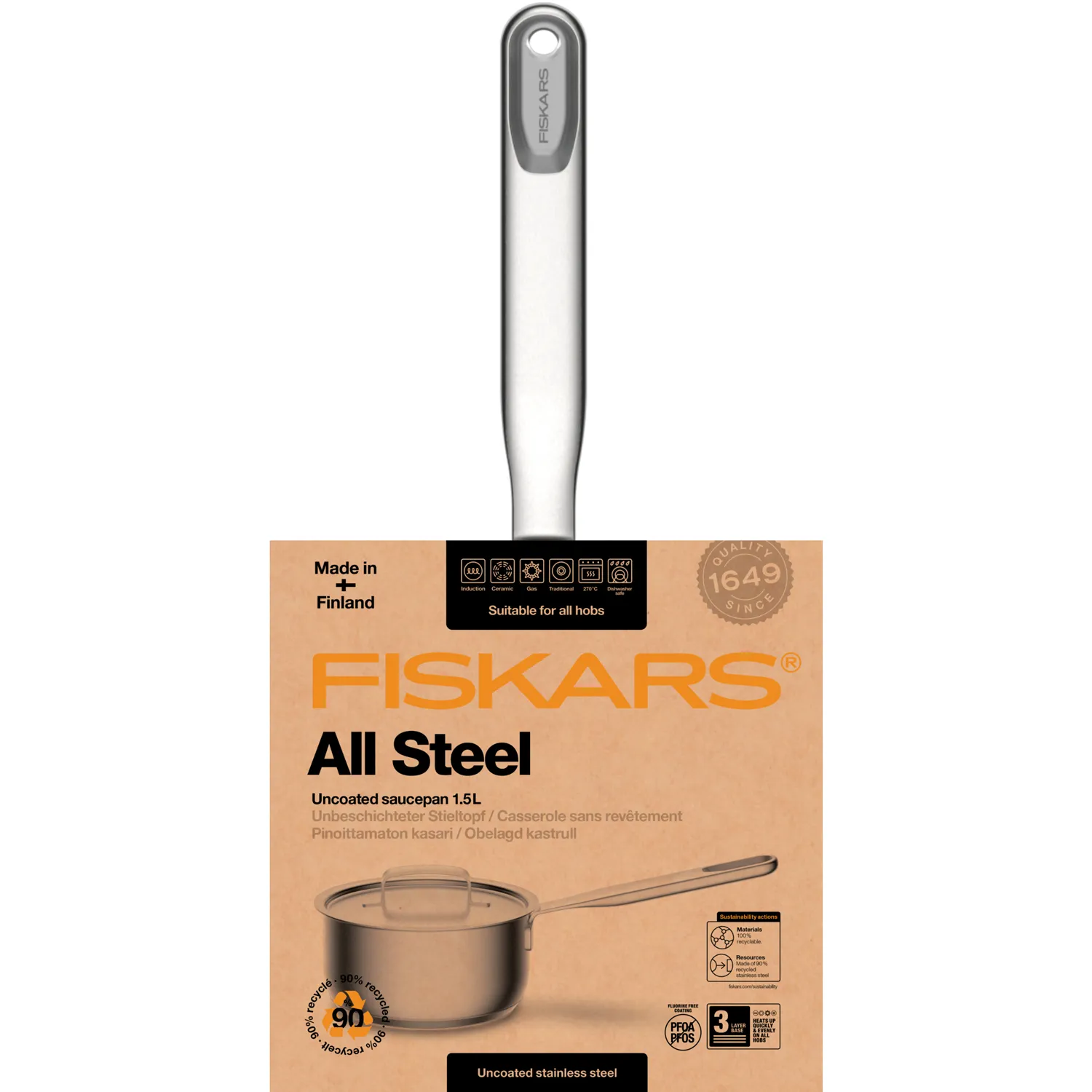 Fiskars All Steel - pot with lid, 1.5l