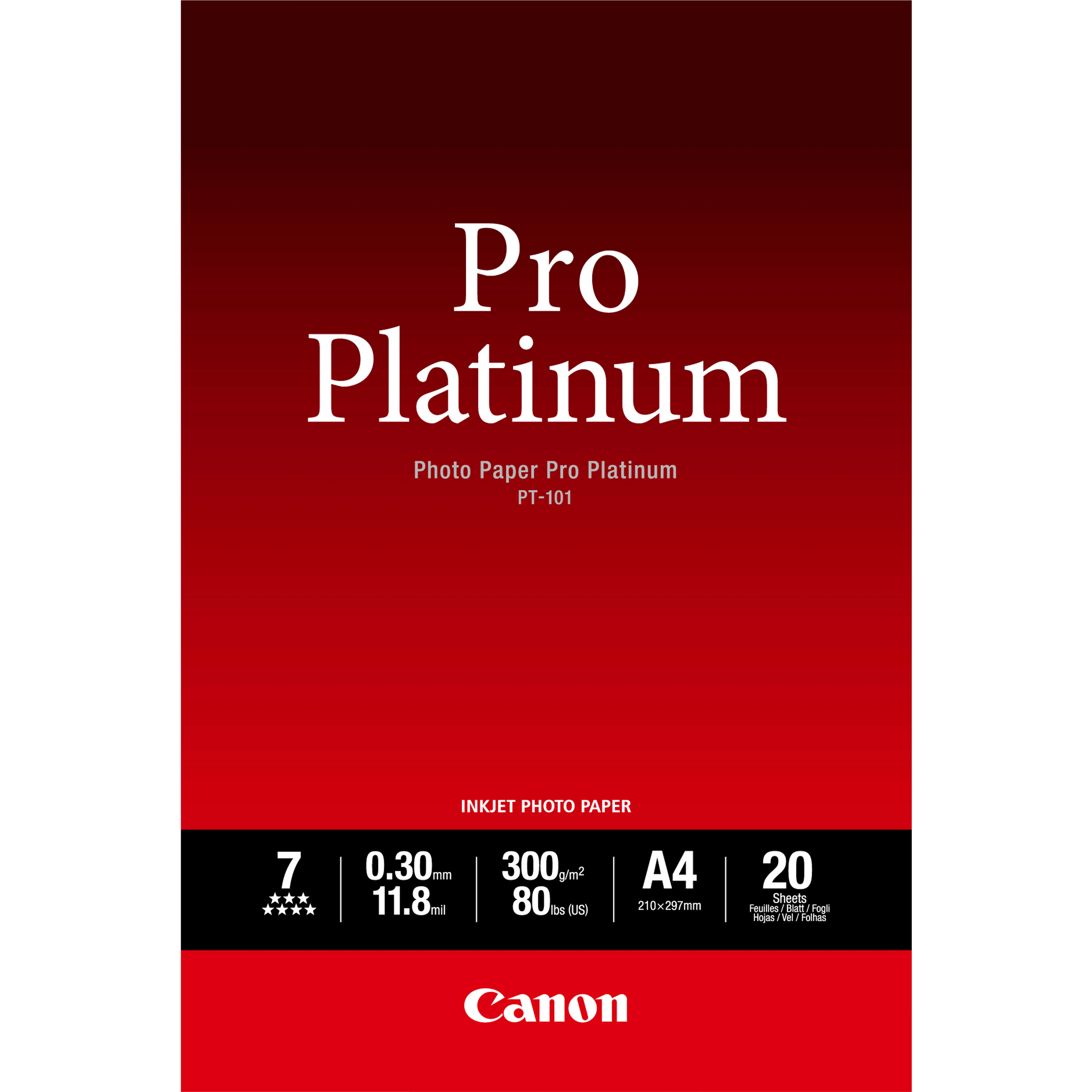 Canon Photo Paper Pro Platinum - A4 (210 x 297 mm) - 300 g/m² - 20 arkki (arkit) valokuvapaperi malleihin PIXMA iP3600, MP240, MP480, MP620, MP980