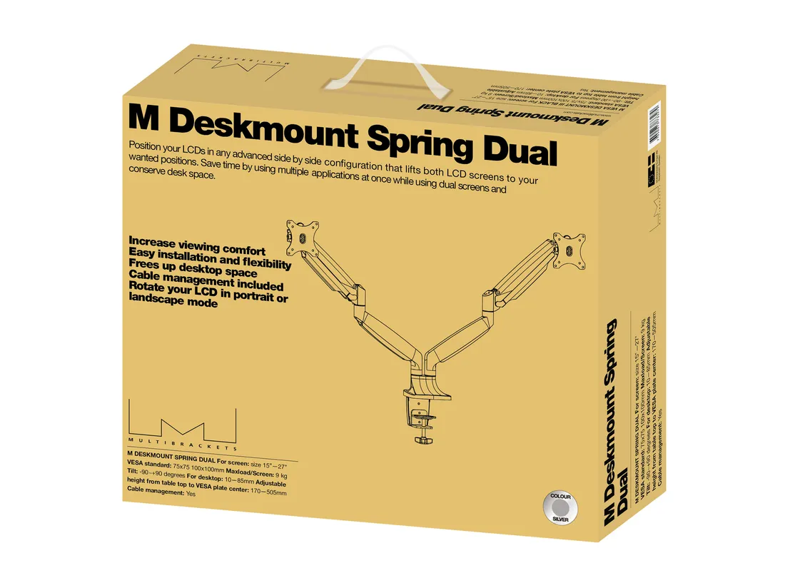 Multibrackets M Deskmount Spring Dual - monitor arm, silver, 15&quot;-27&quot;, 2x9Kg